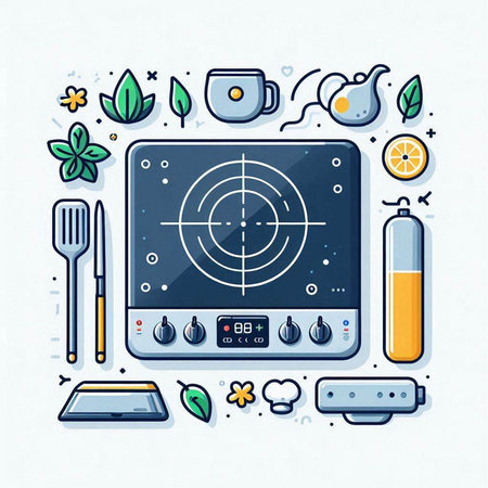 Kitchen equipment. Vector illustration in line art style for web and mobile design.のイラスト素材