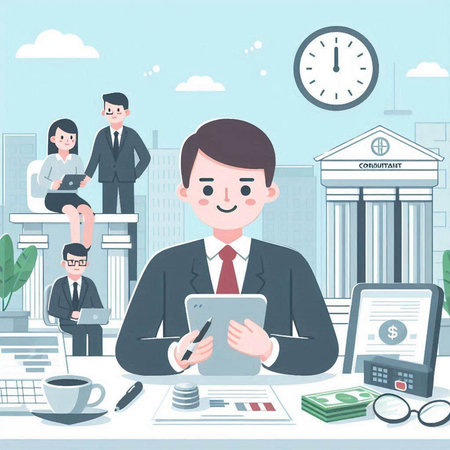 Businessman working in office. Vector illustration in flat cartoon style.のイラスト素材