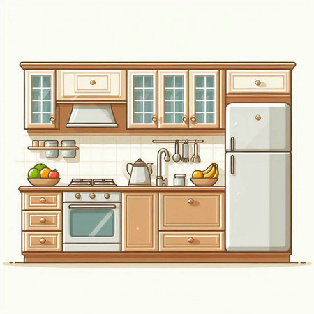 Kitchen interior. Vector illustration in cartoon style. Kitchen furniture.のイラスト素材