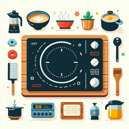 Kitchen appliances and kitchen utensils. Vector illustration in flat styleのイラスト素材