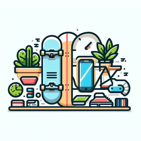 Flat line design modern vector illustration concept of online shopping, e-commerce, online store, delivery service, mobile app.のイラスト素材