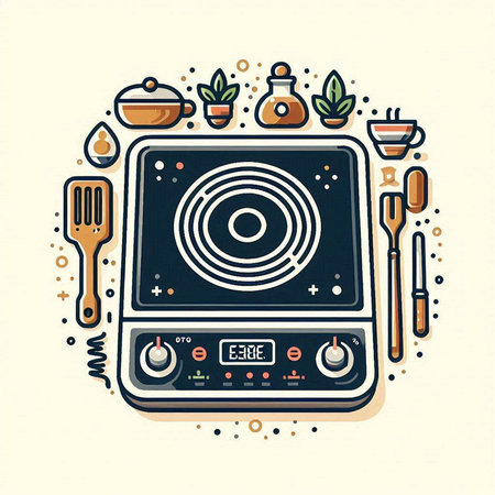 Kitchen stove, vector illustration in flat linear style. Kitchen appliances.のイラスト素材