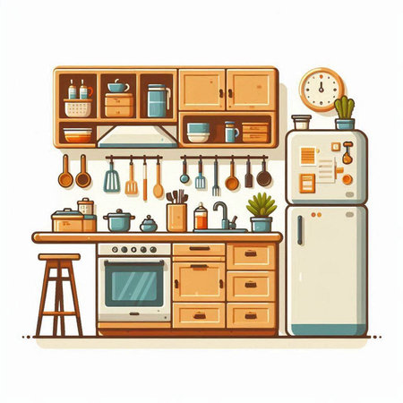 Kitchen interior. Furniture in cartoon style. Vector illustration.のイラスト素材