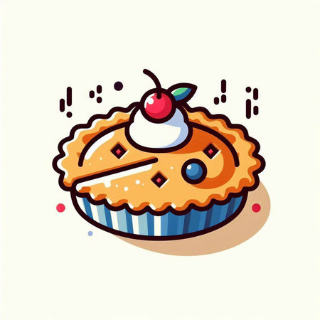 Cake with cherry icon, vector illustration. Flat design style.のイラスト素材