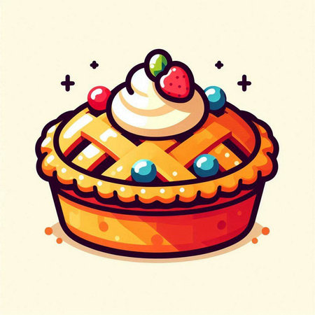 Illustration of a cake with cream and berries on a light backgroundのイラスト素材
