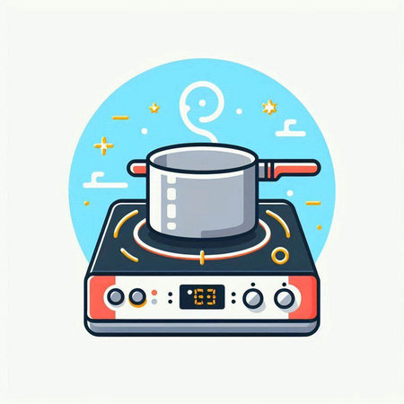 Cooking pot on a gas stove. Vector illustration in flat styleのイラスト素材