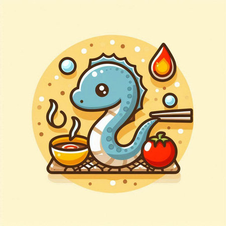 Illustration of a Sea Horse with Sushi, Sashimi and Sauceのイラスト素材