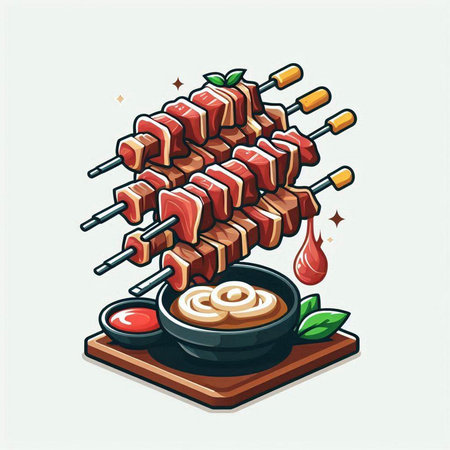 Shish kebab on skewers with sauce. Vector illustration.のイラスト素材