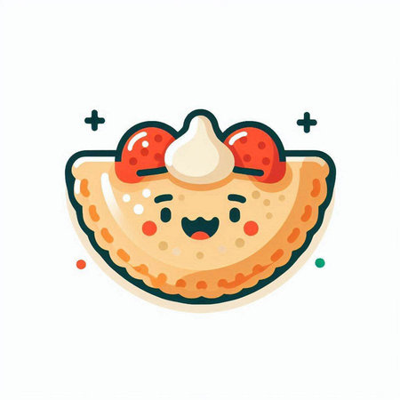 Cute funny cookie with strawberry and whipped cream. Vector illustration.のイラスト素材