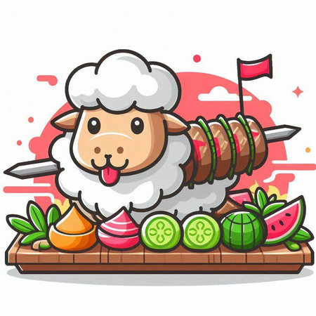 Sheep on skewer with vegetables and meat cartoon vector illustration.のイラスト素材