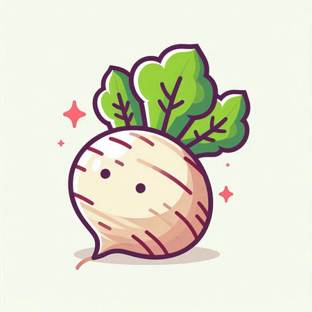 Illustration of a radish with leaves on a light background.のイラスト素材