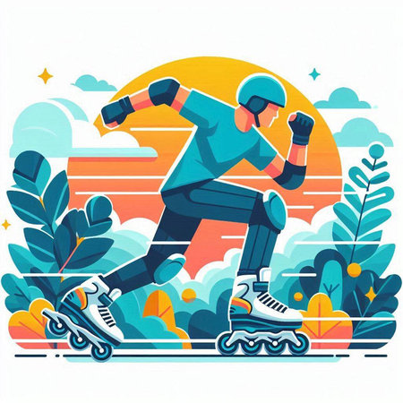 Roller skates in the park. Vector illustration in flat styleのイラスト素材