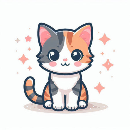 Cute cartoon cat with stars on white background. Vector illustration.のイラスト素材