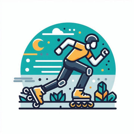 Roller skating flat line icon. Vector illustration on white background.のイラスト素材