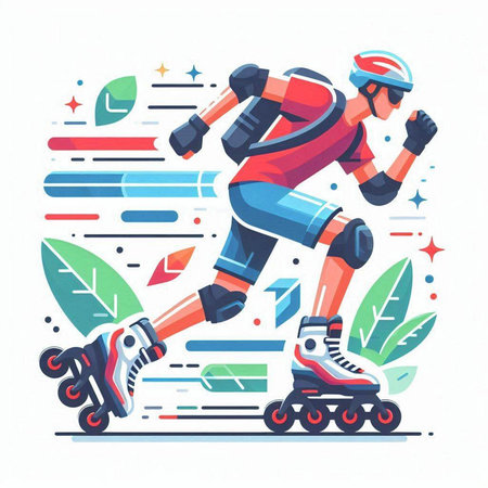 Roller skating. Vector illustration in flat style on white background.のイラスト素材