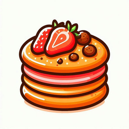 Pancakes with strawberry and chocolate. Vector illustration of a cartoon style.のイラスト素材
