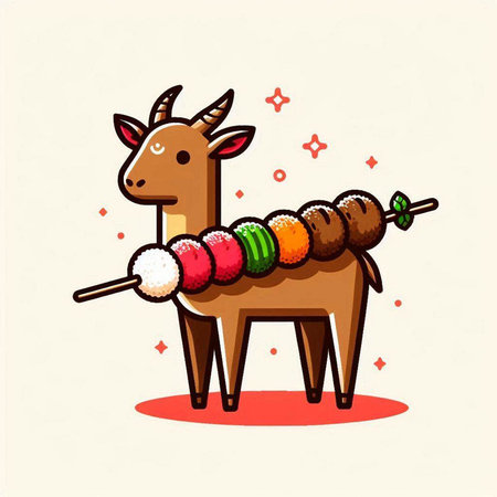 Cute cartoon goat with candies on stick. Vector illustration.のイラスト素材