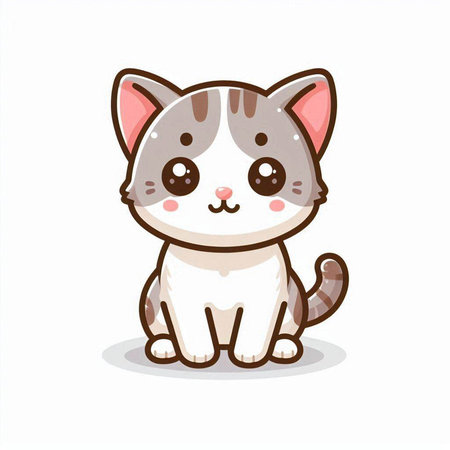 Cute cartoon cat sitting on white background. Cute animal character.のイラスト素材