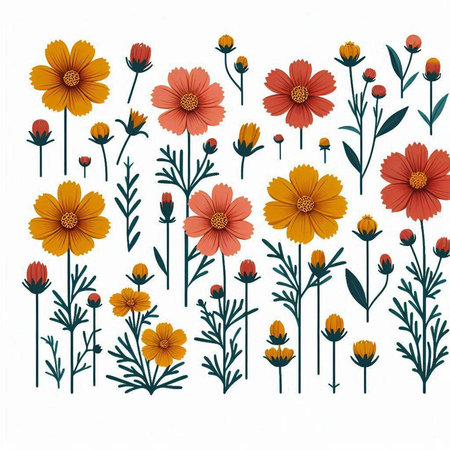Cosmos flowers set. Floral design elements. Vector illustration.のイラスト素材