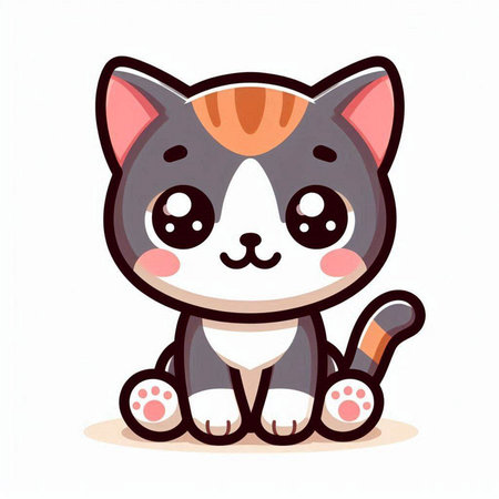 Cute cartoon cat sitting on white background. Vector illustration for your design.のイラスト素材