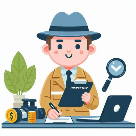 Illustration of a detective working in the office. Vector illustration.のイラスト素材