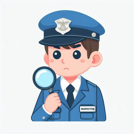 police man with magnifying glass on white background. vector illustration.のイラスト素材