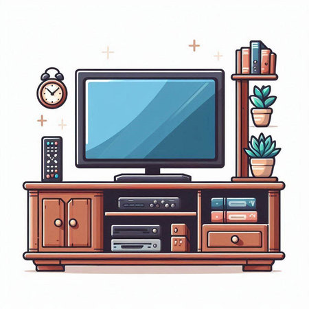 Vector illustration of a TV set on a nightstand. Front view.のイラスト素材