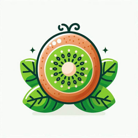 Kiwi fruit with leaves isolated on white background. Vector illustration.のイラスト素材