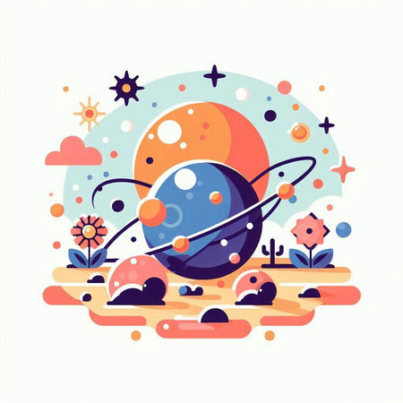 Planets in space. Colorful flat vector illustration for web, site, mobile and print.のイラスト素材