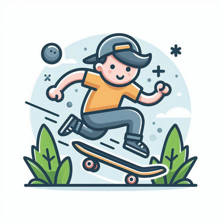 Skateboarder riding on skateboard in park. Vector illustrationのイラスト素材