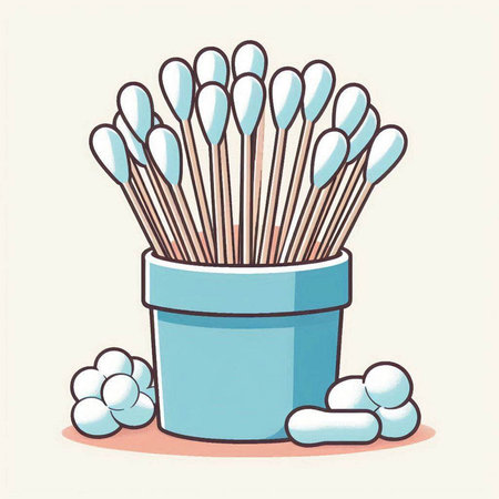 Cotton swabs in a pot. Vector illustration of a cartoon style.のイラスト素材
