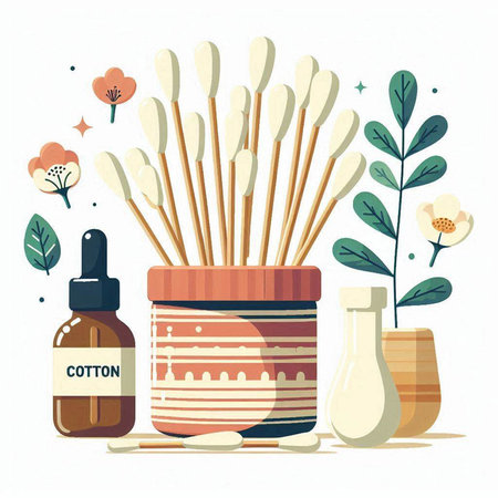 Cotton swabs and cotton buds in a jar. Vector illustration.のイラスト素材