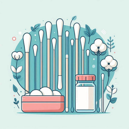 Cotton swabs and cotton buds. Vector illustration in flat styleのイラスト素材