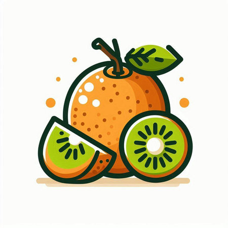 Orange fruit and kiwi slice vector illustration. Isolated on white background.のイラスト素材