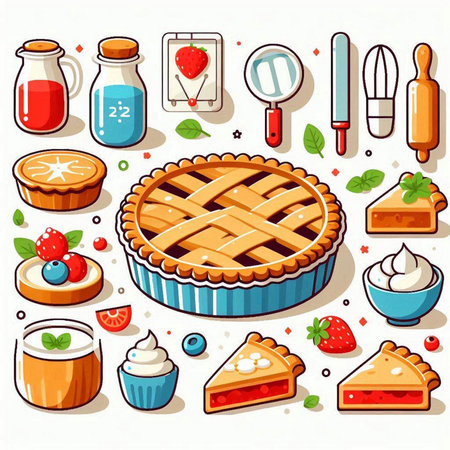 Illustration of a set of pie and berry pie icons.のイラスト素材
