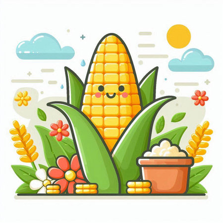 Cute cartoon corn on the cob. Vector illustration for your designのイラスト素材