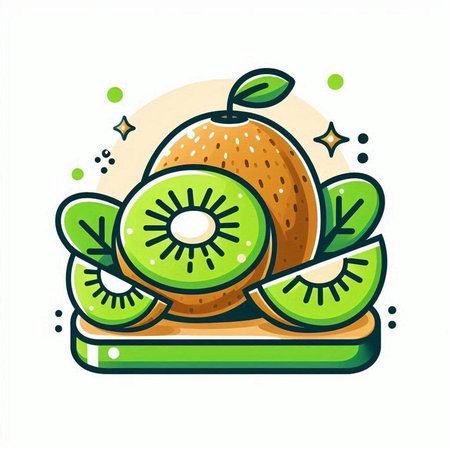 Kiwi fruit on a cutting board. Vector illustration in cartoon style.のイラスト素材