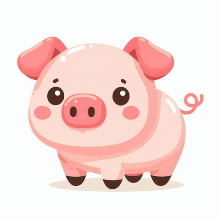 Cute cartoon pig. Vector illustration isolated on a white background.のイラスト素材