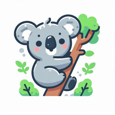 Cute cartoon koala on a tree branch. Vector illustration.のイラスト素材