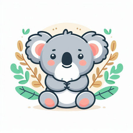 Cute koala with leaves. Vector illustration in cartoon style.のイラスト素材