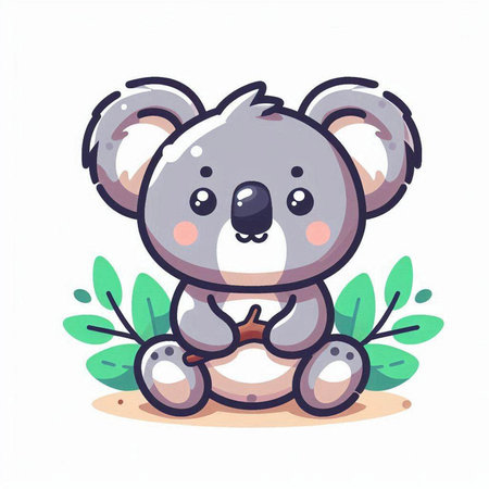 Cute cartoon koala sitting on the ground. Vector illustration.のイラスト素材