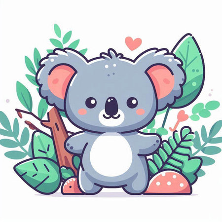 Cute koala with leaves. Vector illustration in cartoon style.のイラスト素材