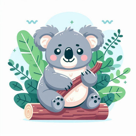 Cute koala sitting on a log. Vector illustration in cartoon style.のイラスト素材