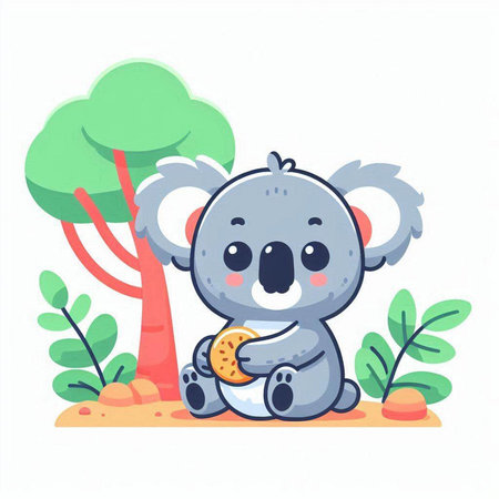 Cute koala holding a cookie. Vector illustration in cartoon style.のイラスト素材