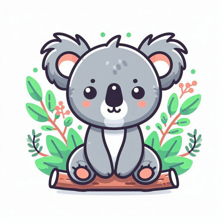 Cute koala sitting on the tree. Vector illustration in cartoon style.のイラスト素材
