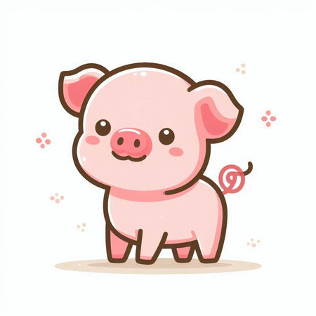 Cute cartoon pig. Vector illustration. Isolated on white background.のイラスト素材