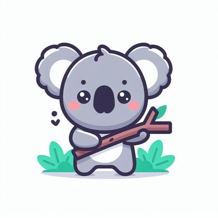 Cute koala holding wooden stick. Vector cartoon character illustration.のイラスト素材