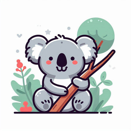 Cute koala with a stick. Vector illustration in cartoon style.のイラスト素材
