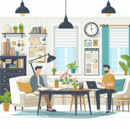 People working at home. Freelance and remote work concept. Vector illustrationのイラスト素材
