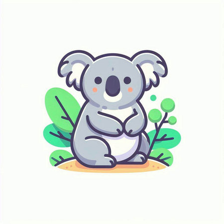 Cute koala sitting on the ground. Vector flat illustration.のイラスト素材